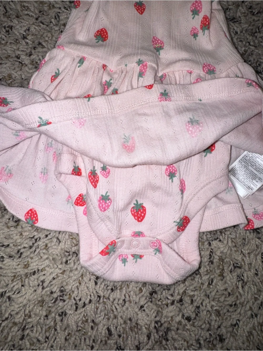 Old Navy Pink Strawberry Knit Sleeveless One-Piece Romper Snap Ruffle 6-12M